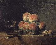 Jean Baptiste Simeon Chardin, Baskets of peaches with wine walnut knife